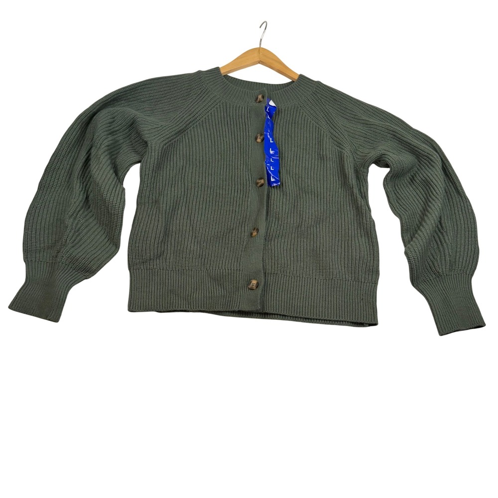 Banana Republic Olive Green Shaker Rib Knit Balloon Sleeve Cardigan Large